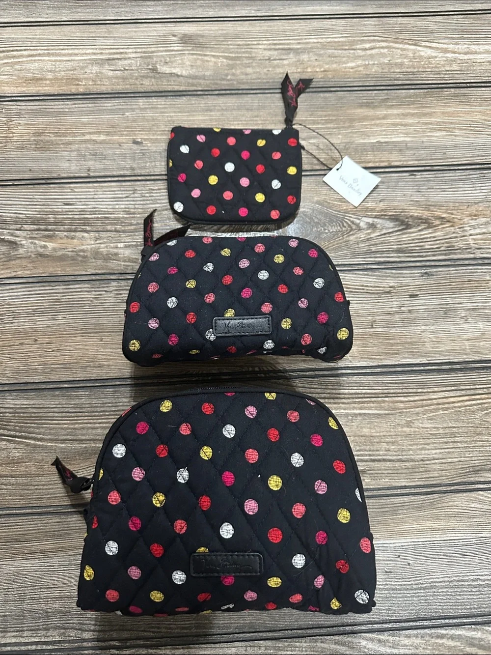 Vera Bradley Black Quilted Polka Dot Kids Pouch Trio